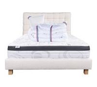 Ensemble Matelas 160x200 cm, Sleeplux, 26 cm, mousse mémoire de forme, ferme, face été/hiver + sommier beige ep20cm + 2 oreillers + couette + Tête de