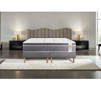 Ensemble matelas 200 x 200 cm Trente - Ressorts ensachés et mémoire de forme - Ep : 30 cm - Equilibré - sommier Gris