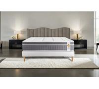Ensemble matelas 200 x 200 cm Trente - Ressorts ensachés et mémoire de forme - Ep : 30 cm - Equilibré - sommier kit Blanc