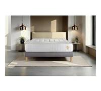 Ensemble matelas 200 x 200 cm Vingt-Quatre - Ressorts ensachés et mémoire de forme - Ep : 24 cm - Ferme - sommier kit Gris G