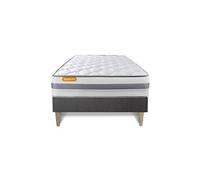 Ensemble matelas 90 x 190 cm Memo spring - Ressorts ensachés - Ep : 22 cm - Ferme - sommier kit Gris