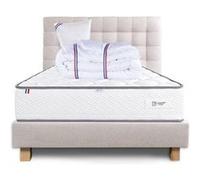 Ensemble Matelas 90x190 cm, Iris, 20 cm, mémoire de forme, ferme, face été/hiver + sommier beige ep20cm + oreiller + couette + Tête de Lit G
