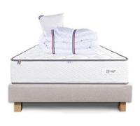 Ensemble Matelas 90x190 cm, Iris, 20 cm, mémoire de forme, ferme, face été/hiver + sommier beige ep20cm + oreiller + couette G