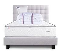 Ensemble Matelas 90x190 cm, Iris, 20 cm, mémoire de forme, ferme, face été/hiver + sommier gris ep20cm + oreiller + couette + Tête de Lit G