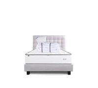 Ensemble Matelas 90x190 cm, Iris, 20 cm, mémoire de forme, ferme, face été/hiver + sommier gris ep20cm + oreiller + couette + Tête de Lit