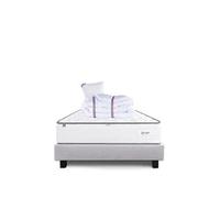 Ensemble Matelas 90x190 cm, Iris, 20 cm, mémoire de forme, ferme, face été/hiver + sommier gris ep20cm + oreiller + couette