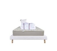 Ensemble Matelas 90x190 cm, Organic Coton, 24 cm, mémoire de forme, ferme, face été/hiver + sommier blanc ep 13cm + oreiller + couette