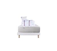 Ensemble Matelas 90x190 cm, Purlux, 26 cm, mousse mémoire de forme, ferme, face été/hiver + sommier blanc ep 13cm + oreiller + couette