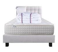 Ensemble Matelas 90x190 cm, Purlux, 26 cm, mousse mémoire de forme, ferme, face été/hiver + sommier gris ep20cm + oreiller + couette + Tête de Lit G