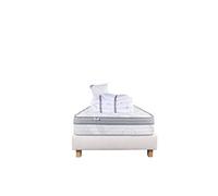 Ensemble Matelas 90x190 cm, Relaxation, 26 cm, ressorts ensachés, ferme, face été/hiver + sommier beige ep20cm + oreiller + couette