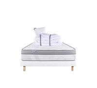 Ensemble Matelas 90x190 cm, Relaxation, 26 cm, ressorts ensachés, ferme, face été/hiver + sommier blanc ep 13cm + oreiller + couette