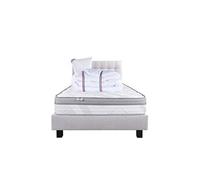 Ensemble Matelas 90x190 cm, Relaxation, 26 cm, ressorts ensachés, ferme, face été/hiver + sommier gris ep20cm + oreiller + couette + Tête de Lit