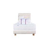 Ensemble Matelas 90x190 cm, Thermotec, 24 cm, ferme, face été/hiver + sommier beige ep20cm + oreiller + couette + Tête de Lit