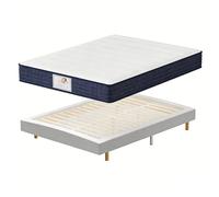 Ensemble Matelas à ressorts+ Lit Sommier Tapissier Déco 140x190cm, Epaisseur du Matelas 22cm