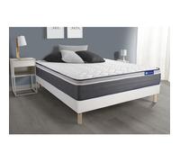 Ensemble Matelas Actiflex Plus 140x190 Ressorts Ensaches+Memoire De Forme Maxi Epaisseur 7zones Confort + Sommier Kit Blanc