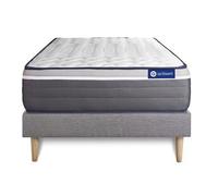 Ensemble matelas ACTIFLEX PLUS 90x200 Ressorts ensachés+Mémoire de forme Maxi épaisseur 7zones de confort + sommier KIT gris