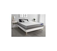 Ensemble Matelas Actilatex 200x200cm 2 Faces A Mémoire De Forme+Latex 3zones De Confort + Sommier Kit Blanc