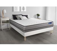 Ensemble Matelas Actilatex 200x200cm 2 Faces A Mémoire De Forme+Latex 3zones De Confort + Sommier Kit Blanc