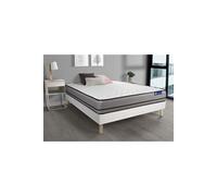 Ensemble Matelas Actimemo 140x200cm 2 Faces A Mémoire De Forme 3zones De Confort + Sommier Kit Blanc