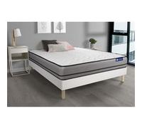 Ensemble Matelas Actimemo 140x200cm 2 Faces A Mémoire De Forme 3zones De Confort + Sommier Kit Blanc