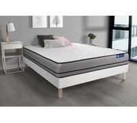 Ensemble Matelas Actimemo 160x200cm 2 Faces A Mémoire De Forme 3zones De Confort + Sommier Kit Blanc