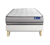 Ensemble Matelas Actimemo 80x190cm 2 Faces A Mémoire De Forme 3zones De Confort + Sommier Kit Blanc