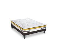 Ensemble Matelas Aubertin Ressorts ensachés Accueil mémoire et sommier tissu gris - 140 x 200 cm
