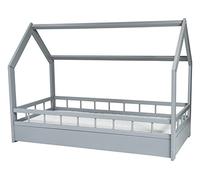 Ensemble matelas ECO+Lit maison cabane 160x80cm+barreaux (couleur: gris)