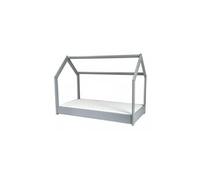 My Velinda - Ensemble matelas et lit Maison Cabane 160 x 80 cm - Gris