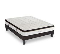 Ensemble Matelas Emeraude Mousse Accueil Mémoire de Forme et sommier tissu gris - 160 x 200 cm