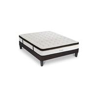 Ensemble Matelas Emeraude Mousse Accueil Mémoire de Forme et sommier tissu gris - 180 x 200 cm
