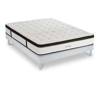 Ensemble Matelas Emeraude Mousse Accueil mémoire moelleux 24 cm et Sommier Bois Blanc - 160x200cm