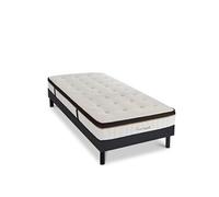 Ensemble Matelas Emeraude Mousse Accueil mémoire moelleux 24 cm et Sommier Bois Noir 90 x 190 cm