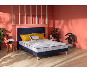 Ensemble matelas et sommier 140 x 190 cm chine bleu nuit - Merinos Happy Lit