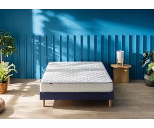 Ensemble matelas et sommier 140 x 190 cm chine bleu nuit - Merinos Keep Smiling