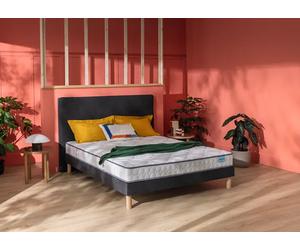 Ensemble matelas et sommier 90 x 190 cm chine gris anthracite - Merinos Happy Lit