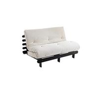 Ensemble matelas futon en coton et structure en bois massif noir 140x200 Ecru