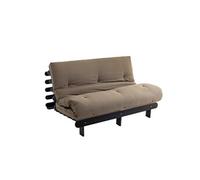 Ensemble matelas futon en coton et structure en bois massif noir 160x200 Taupe