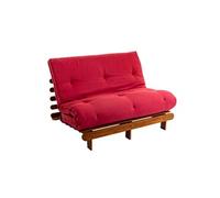 Ensemble matelas futon en coton et structure en bois massif noisette 160x200 Rouge