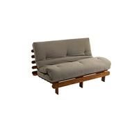 Ensemble matelas futon en coton et structure en bois massif noisette 160x200 Taupe