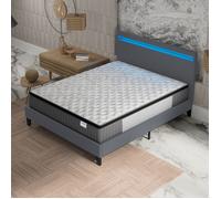 November- Ensemble Matelas + LIT (120x190cm)- Matelas Elekctra 30cm Ressorts ensachés & Mémoire de Forme+ Sommier tête de lit LED Stable & Robuste revêtement synthétique Gris