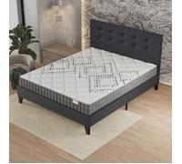 Ensemble MATELAS + LIT (120x190cm)- Eliha 20cm Ressorts ensachés & Mousse HDensité + Sommier stable & tête de lit revêtement Noir
