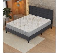 Ensemble MATELAS + LIT (120x190cm)- Essem 25cm Ressorts ensachés & Mousse HDensité + Sommier stable & tête de lit revêtement Noir