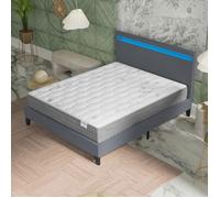 Ensemble MATELAS + LIT (120x190cm)- Galice 25cm Ressorts ensachés & Mémoire de forme + Sommier stable & tête de lit LED Gris