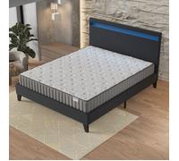 Ensemble 140x190cm-Matelas mémoire de forme + Lit avec tête de lit LED et sommier à lattes, Matelas 22cm d’épaisseur G