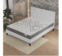Ensemble MATELAS + LIT (140x190cm)- Eliha 20cm Ressorts ensachés & Mousse HDensité + Sommier stable & tête de lit revêtement Blanc