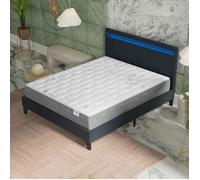 NOVEMBER- Ensemble Matelas + LIT (140x190cm)- Matelas Galice 25cm Ressorts ensachés& Mémoire de Forme+ Sommier tête de lit LED Stable & Robuste revêtement synthétique Noir