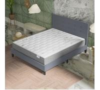 NOVEMBER- Ensemble Matelas + LIT (140x190cm)- Matelas Galice 25cm Ressorts ensachés & Mémoire de Forme+ Sommier tête de lit Bois Stable & Robuste revêtement synthétique Gris