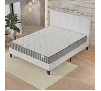 November- Ensemble Matelas + Sommier & tête de lit capitonnée (140 x 190cm)- Matelas Orionis Mousse Mémoire de Forme d’épaisseur 22cm + Lit Stable & Robuste, revêtement synthétique Blanc