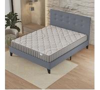 Ensemble 140x190cm-Matelas latex naturel + Lit avec tête de lit et sommier à lattes, Matelas 16cm d’épaisseur